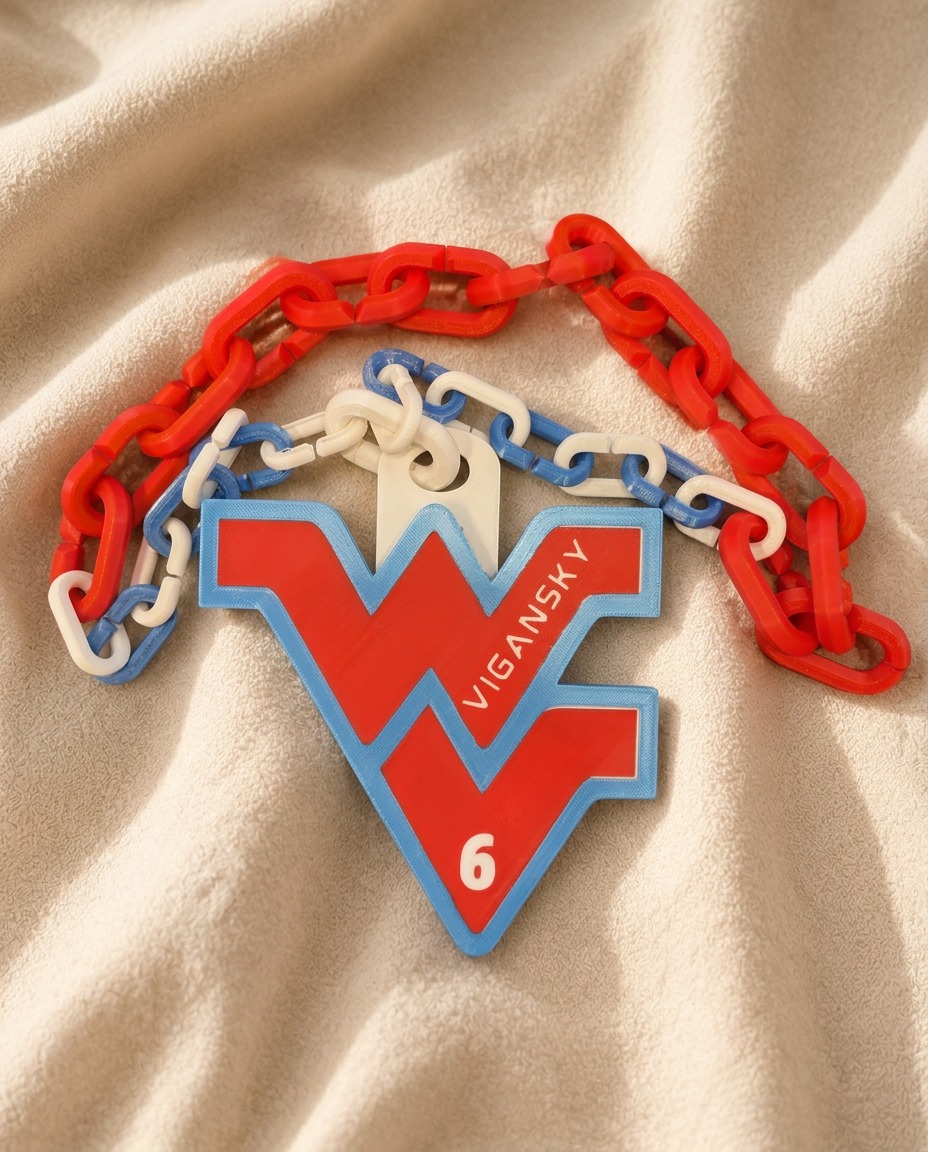 Personalized flying W swag chain with player name and number